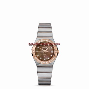 Omega Constellation 27mm Co-Axial Brushed Two Tone / Diamond Bezel / Brown MOP (123.25.27.20.57.001)