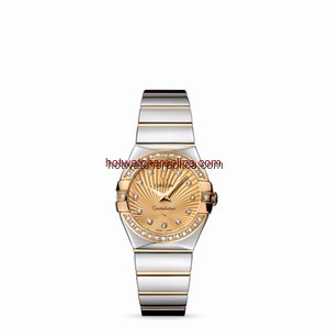 Omega Constellation 27mm Quartz Polished Two Tone / Diamond Bezel / Champagne Supernova (123.25.27.60.58.002)