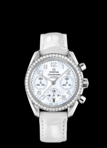 Omega Speedmaster Date MOP / Diamond Bezel / White Alligator (324.18.38.40.05.001)