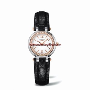 Longines PrimaLuna Quartz 26.5 Two Tone Pink Diamond Leather Arabic (L8.110.5.19.2)