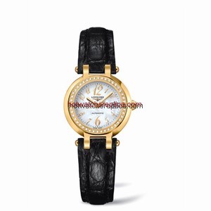 Longines PrimaLuna Automatic 26.5 Yellow Gold Diamond Leather Funky MOP (L8.111.7.83.2)