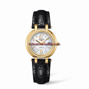 Longines PrimaLuna Automatic 30 Yellow Gold Diamond Leather Funky MOP (L8.113.7.83.2)