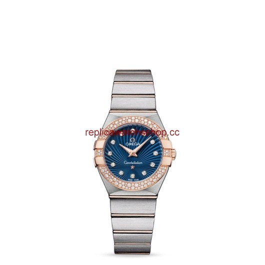 Omega Constellation 27mm Quartz Brushed Two Tone / Diamond Bezel / Blue Supernova (123.25.27.60.53.001)