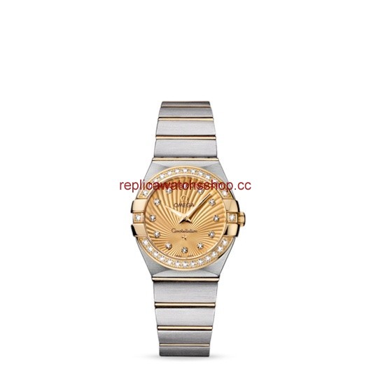 Omega Constellation 27mm Quartz Brushed Two Tone / Diamond Bezel / Champagne Supernova (123.25.27.60.58.001)