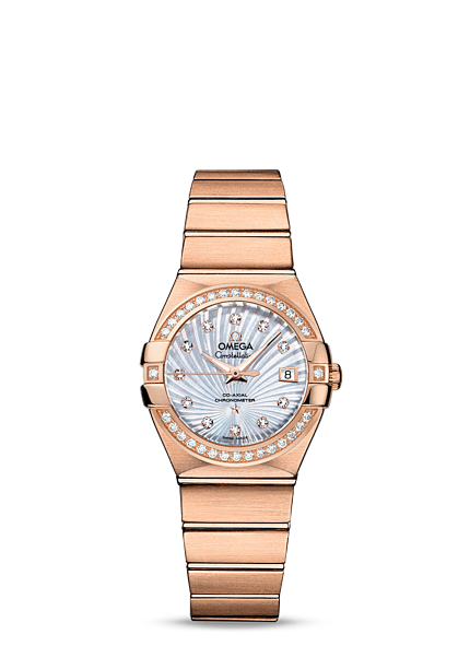 Omega Constellation 27mm Co-Axial Brushed Red Gold / Diamond Bezel / MOP Supernova (123.55.27.20.55.001)