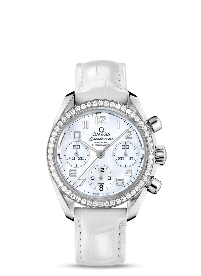Omega Speedmaster Date MOP / Diamond Bezel / White Alligator (324.18.38.40.05.001) Omega Speedmaster Date MOP / Diamond Bezel / White Alligator (324.18.38.40.05.001)