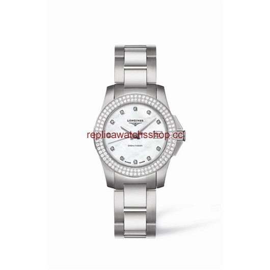 Longines Conquest 29.5 Quartz Stainless Steel Double Row Diamond Bezel (L3.258.0.87.6)