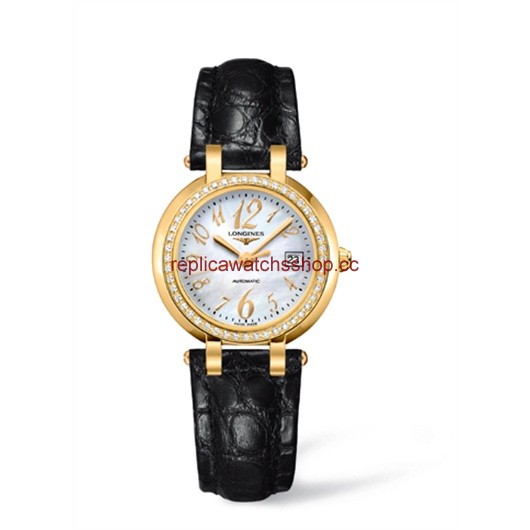 Longines PrimaLuna Automatic 30 Yellow Gold Diamond Leather Funky MOP (L8.113.7.83.2)