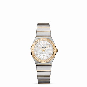 Omega Constellation 27mm Quartz Brushed Two Tone / Diamond Bezel / Silver Omega (123.25.27.60.55.010) Watch