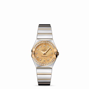 Omega Constellation 27mm Quartz Polished Two Tone / Diamond Bezel / Champagne Supernova (123.25.27.60.58.002)
