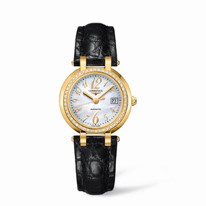 Longines PrimaLuna Automatic 30 Yellow Gold Diamond Leather Funky MOP (L8.113.7.83.2) Watch